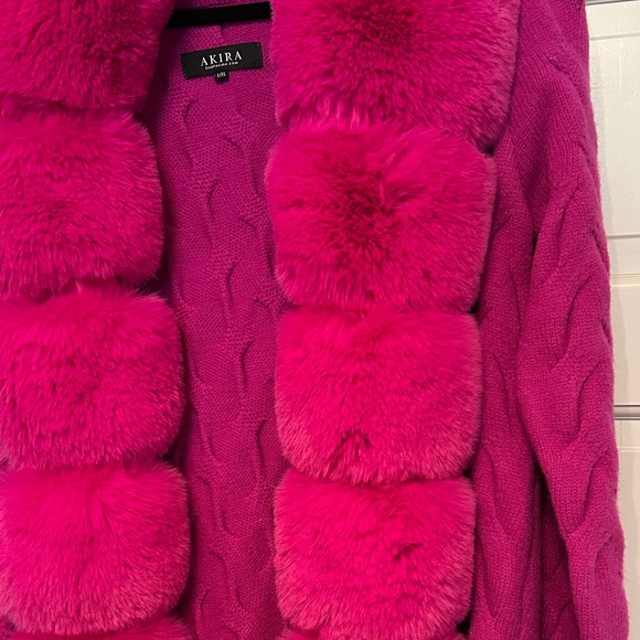 AKIRA Vibrant Pink Teddy Jacket with Fur Trim - Picture 4 of 5